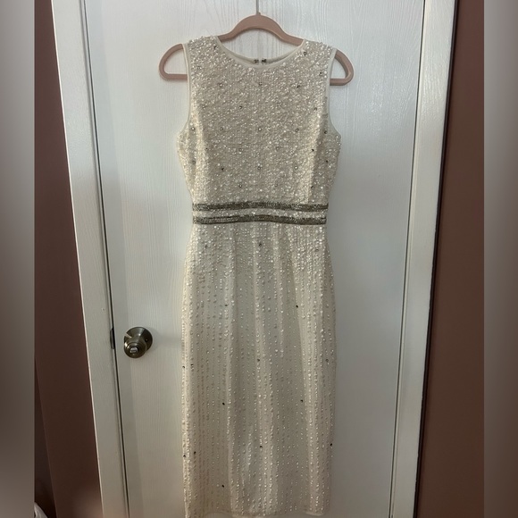 MACDUGGAL Sequined Sleeveless Midi Sheath Dress in WHITE - Picture 8 of 14